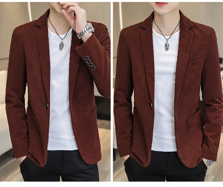 Lässige einfarbige und karierte Anzüge 2026 Frühling Herbst Herren Ein-Knopf-Slim-Fit-Blazer & Jacken Jugend Streetwear Mäntel Oberteile Kleidung – Detail 14