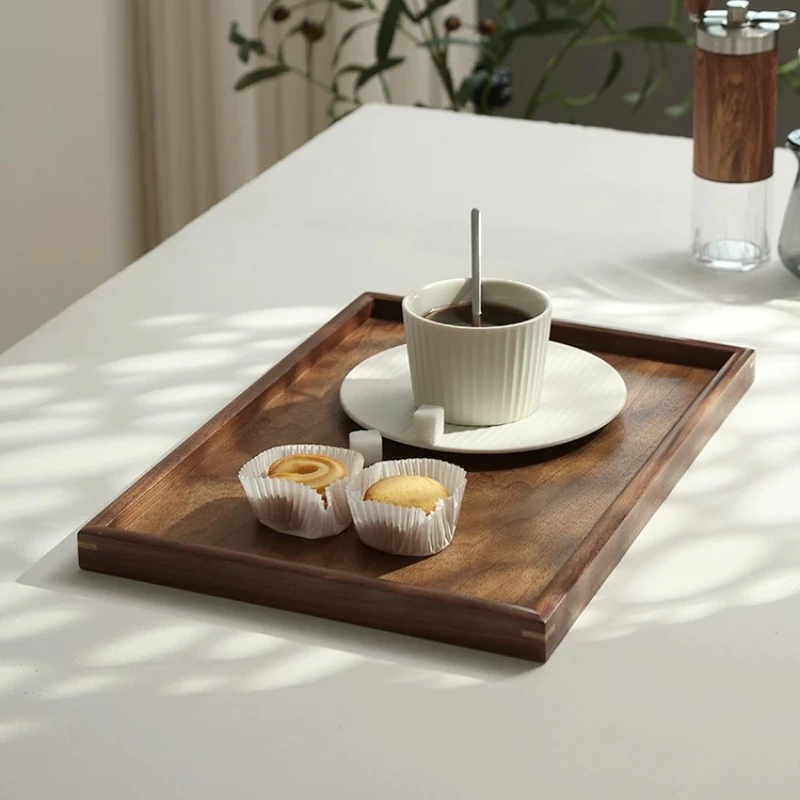 Black Walnut Wood Tray Rectangular Japanese-Style Solid Wood Tea Tray Dessert & Fruit Plate Home Breakfast Tray Wooden Tableware