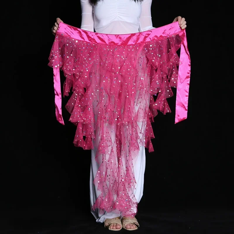 Neue Bauchtanz Kostüm Quaste Wrap Gürtel Chiffon Hüfte Schal Tribal Wellen Bauchtanz Pailletten Hüfte Schal