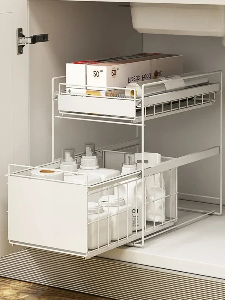 

-Fansheng Kitchen Sink Rack Floor-Standing Household Layered Cabinet Rack Table Multi-Function Pull-out Storage Rack