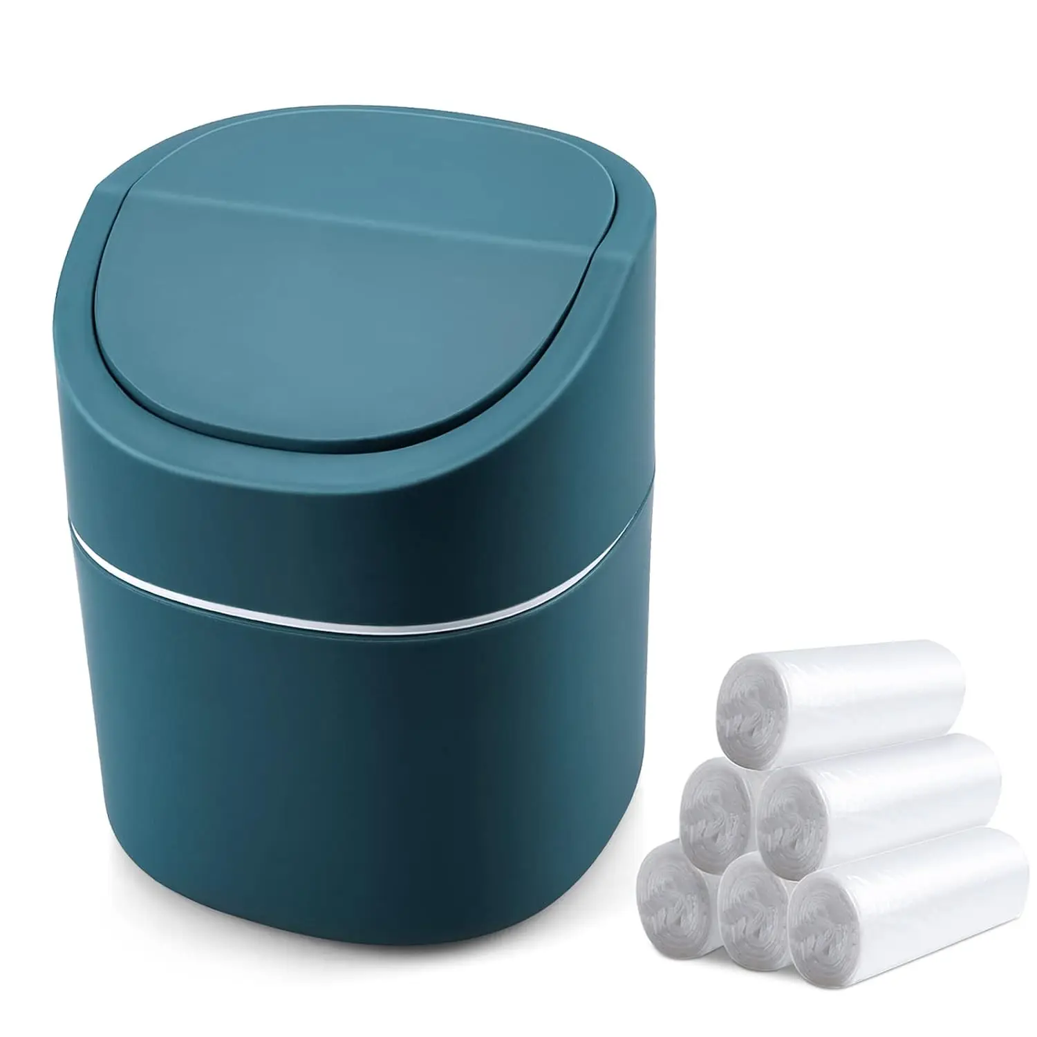 

Mini Desk Trash Can with Lid & 180 Bags, Swing-Lid Small Garbage Bin for Office Countertop, 2L/0.5Gal