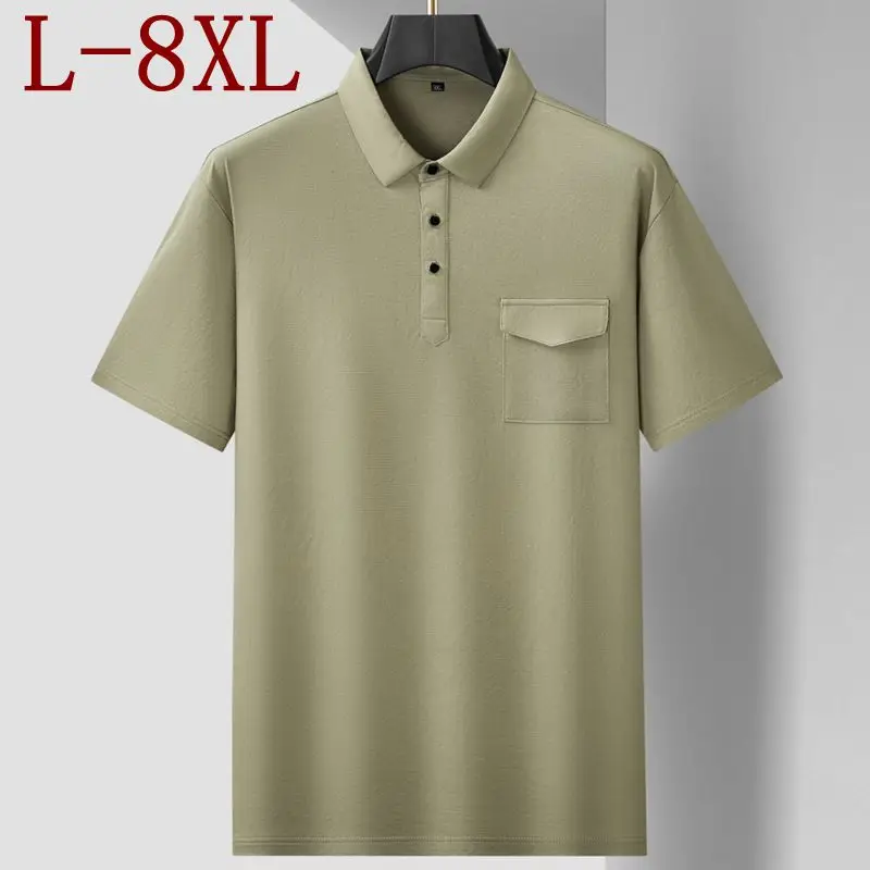 

Мужская футболка-поло класса люкс 2026 года, новые летние модели 8XL, 7XL, 6XL, приятные к коже, мягкие, свободного кроя, с отложным воротником и карманом