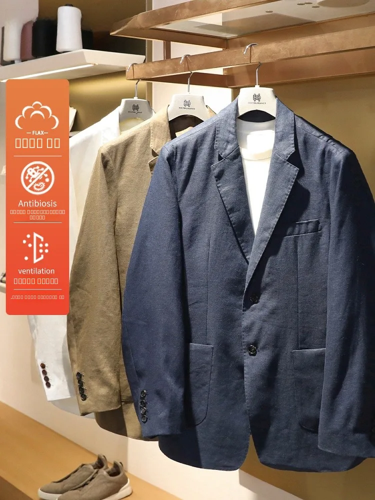 

Spring Summer 2025 Men's Casual Pure Linen Suit Breathable Faionable Old Money Sle Single-breasted Jaet 9938