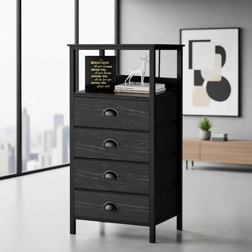 

5-Drawer Dresser with Charging Station & Voice Control LED Light, Modern Bedside Table with USB/Type-C Ports, Tamper-Resistant O