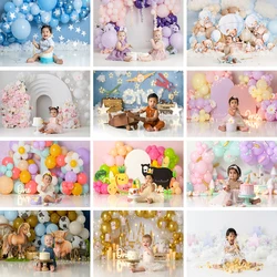 Girls and Boys Birthday Backdrop Balloon Garland Themed Party Decor Kids Baby Cake Smash Photography Backgrounds