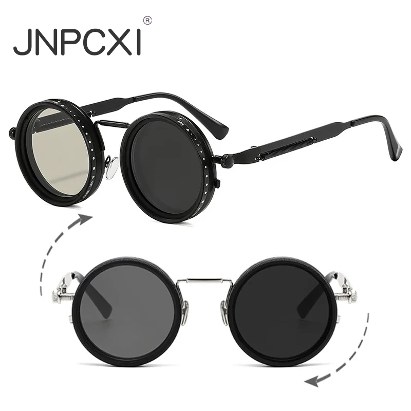 JNPCXI New Retro Metal Round Punk ND9-level Adjustable Dimming Sunglasses Women Polarized UV400 Fashion Men Outdoor Sun Glasses