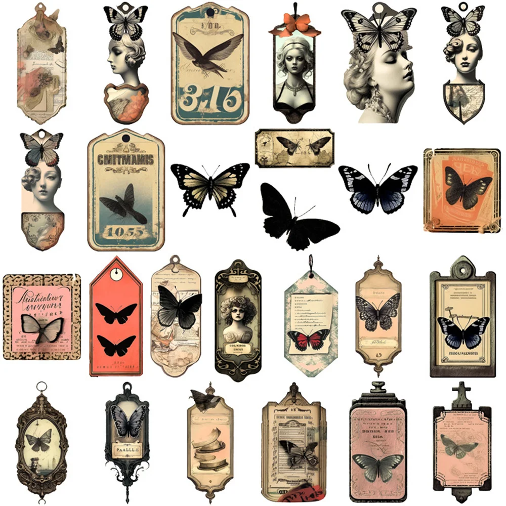 50pcs Steam Vintage Punk Butterfly Stickers Pack Phone Case Suitcase Scrapbooking Supplies DIY Retro Sticker Journal Accessories