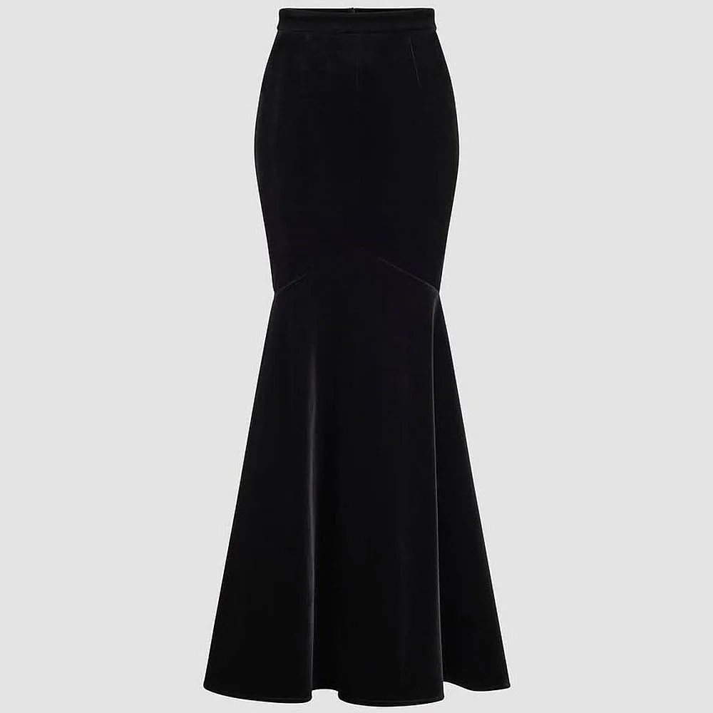 

Velver Black Long Skirt For Women Zipper Waist High Waist Women Skirt Floor Length Office Lady Formal Wear Dance Party Skirt