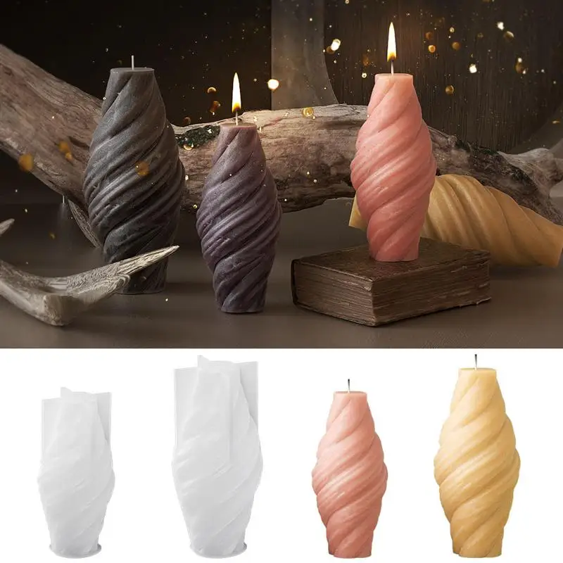 Geometric Roman Pillar Swirl Candle Silicone Mold Modern Style 3D Wave Twirl Spiral Soap Mould Plaster Resin Crafts Home Decor