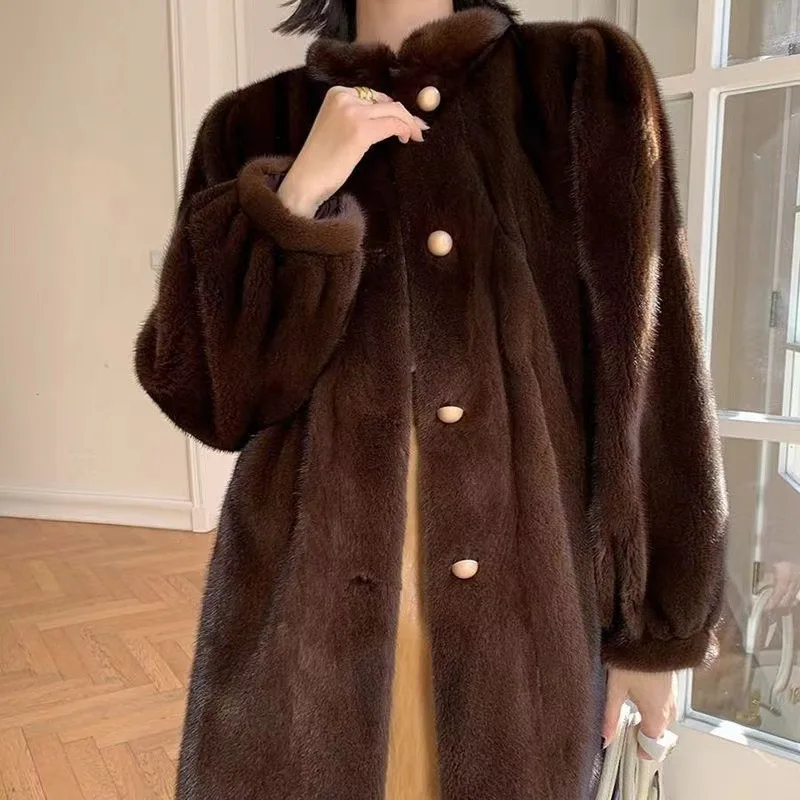 Sweet Luxury Autumn Winter Fur Coat Mink Coat Warm Thick Faux Fur Jacket Stand Collar Single-breasted Women Winter Clothes Trend