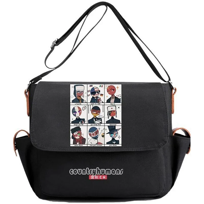 Cute Kawaii,Black Beige, CountryHumans, Country Humans, Kids Teens,Anime Messenger Crossbody Shoulder Bags For School Girls Boys