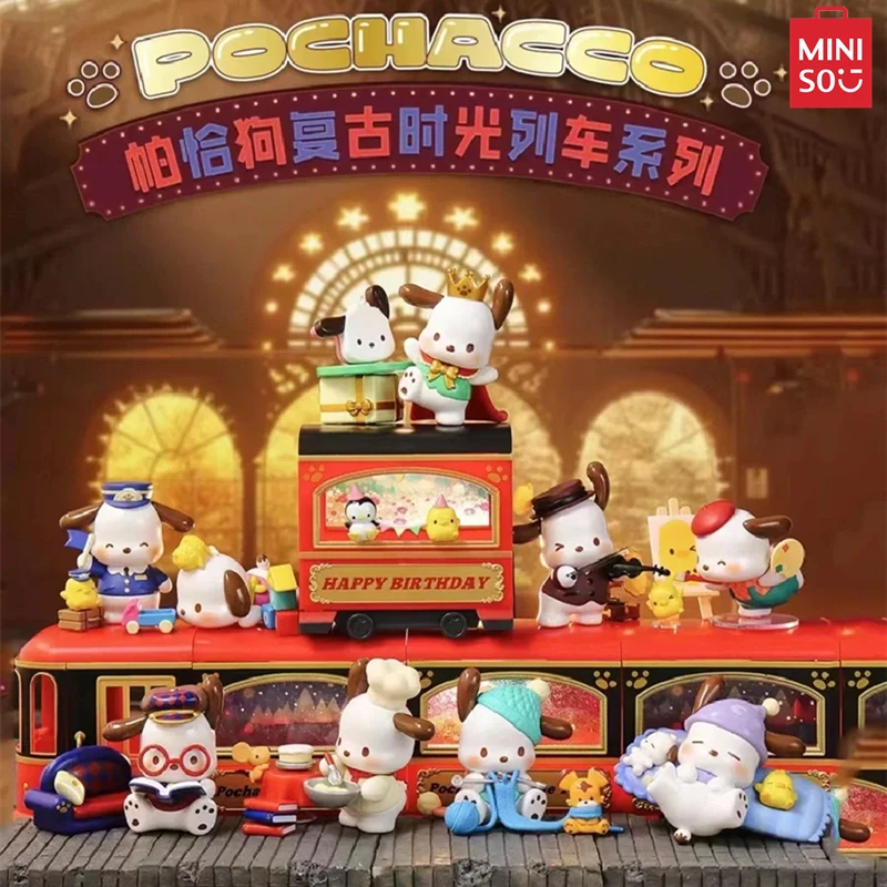 

Miniso Sanrio Pochacco Retro Time Train Series слепая коробка фигурка настольная сцена орнамент милая детская игрушка модель подарок на день рождения