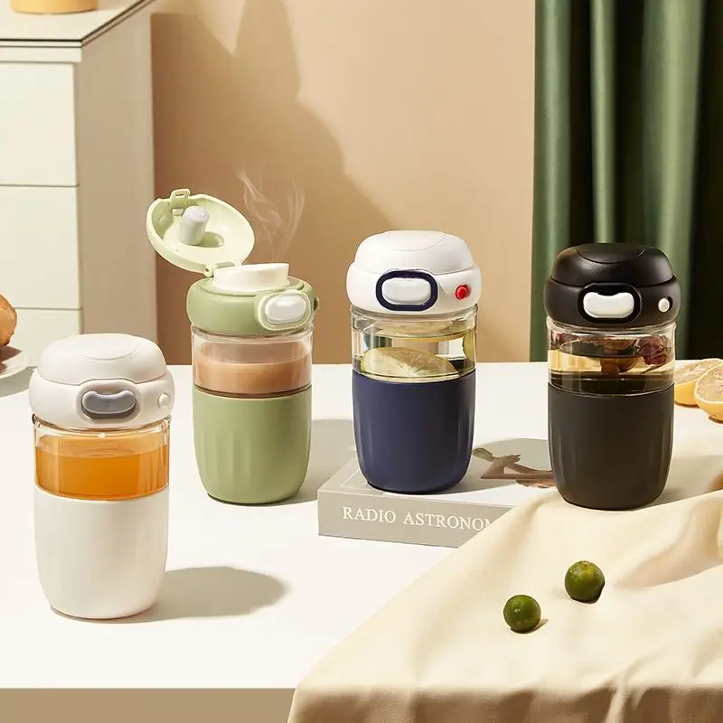 زجاجة مياه زجاجية للتخييم في الهواء الطلق سعة 450 مل من السيليكون الزجاجي الخالي من مادة BPA