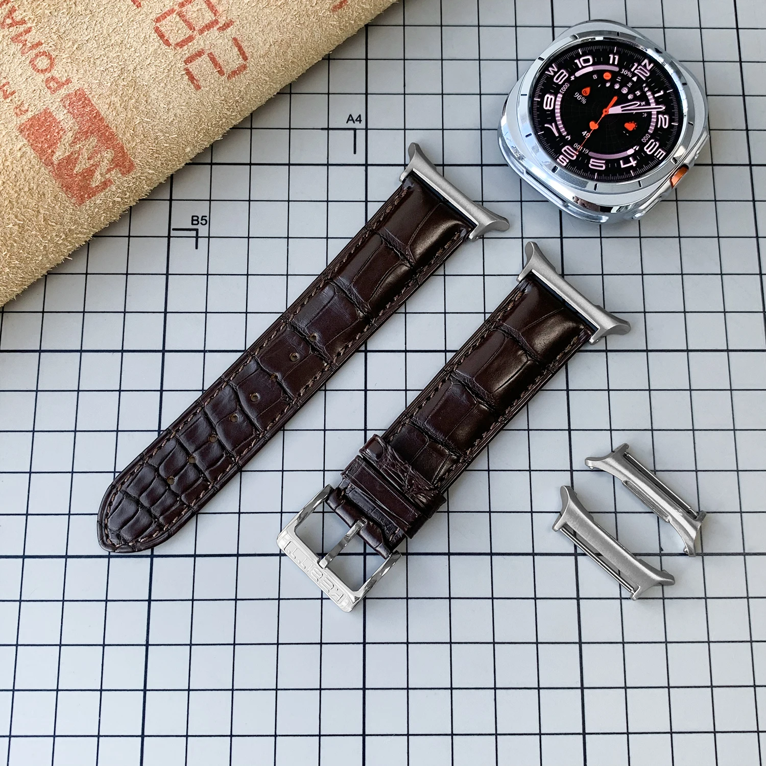 

For Samsung Galaxy Watch 7 Ultra 47mm High Quality Leather Alligator Strap 100% Crocodile Skin Band