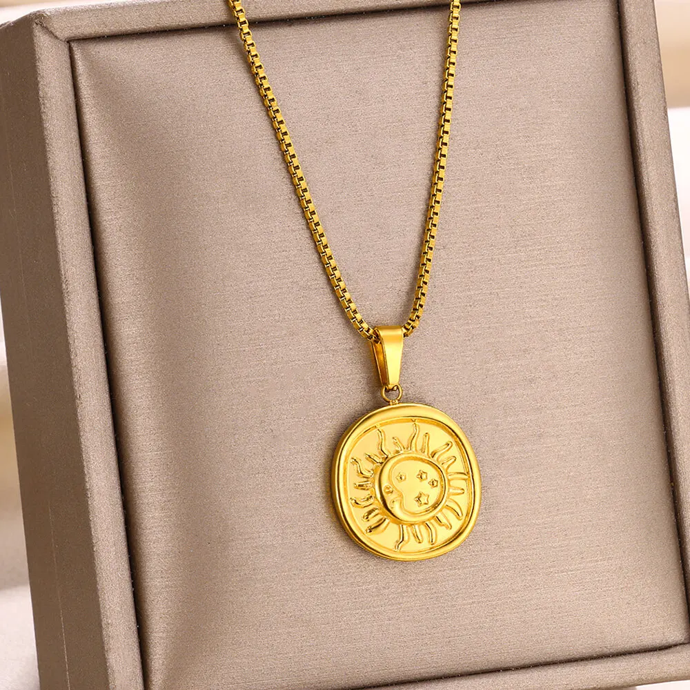 Edelstahl Halsketten Für Frauen Sonne Mond Anhänger Schlüsselbein Kette Exquisite Böhmische Mode Schmuck Geschenk Zubehör – Detail 24