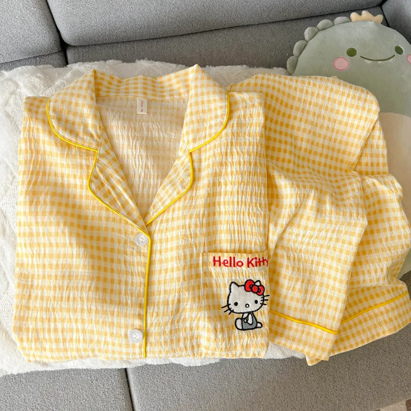 

Sanrio Spring and Autumn New Women's Sleepwear Cloud Cotton Long Sleeve Pants Cartoon KT Cat Home Clothes Set