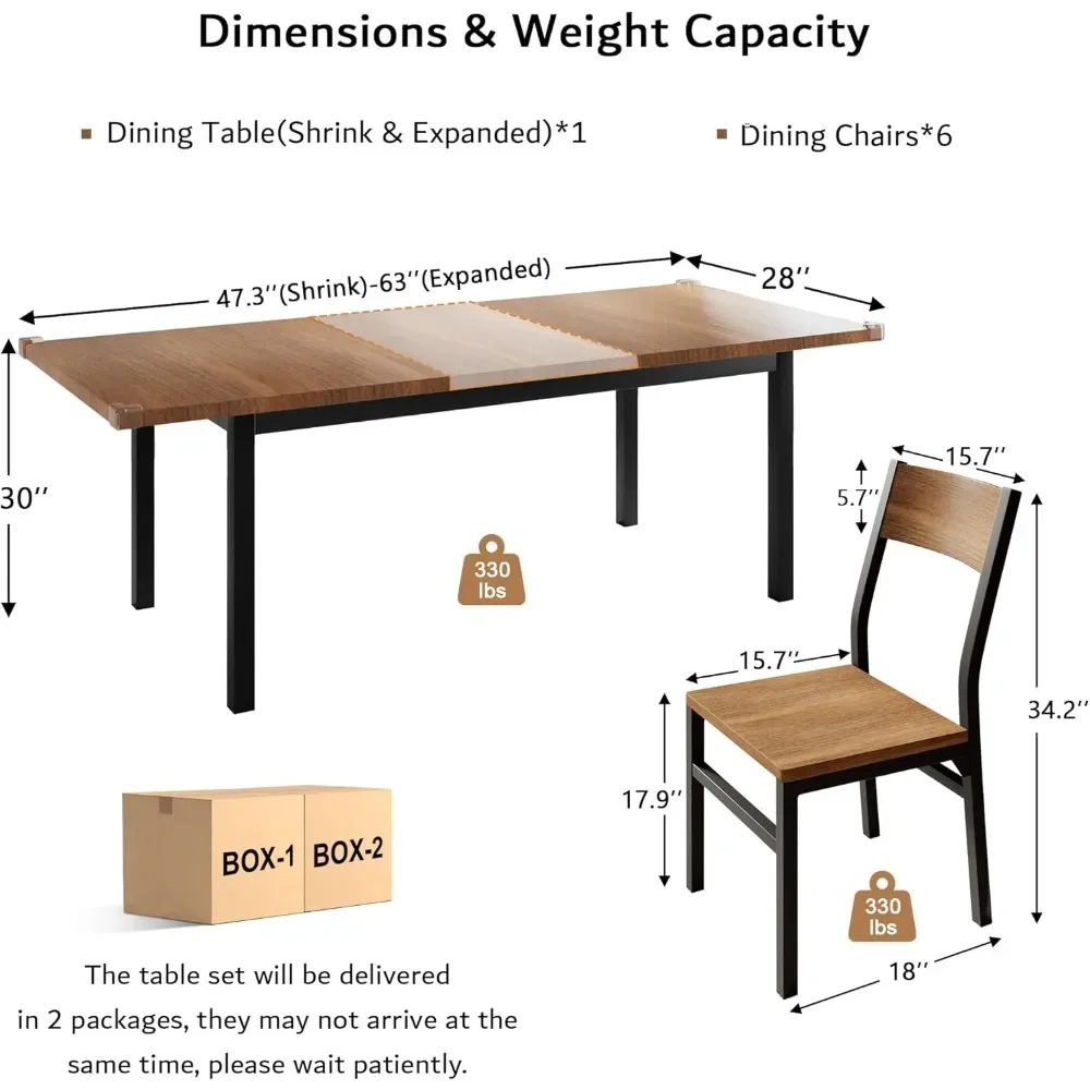 Extendable Kitchen Table & Chairs Dining Room Table with Metal Frame & Board, Perfect for Small Space, Easy Clean