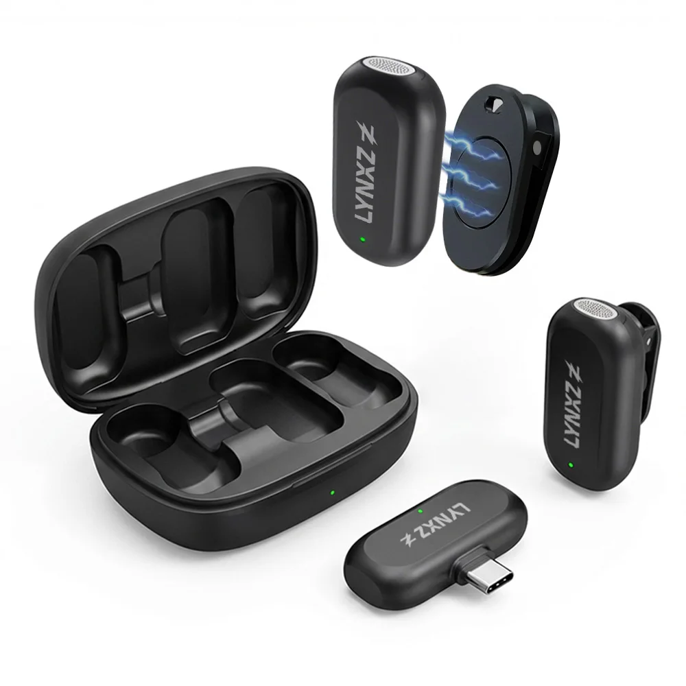 

Беспроводной петличный микрофон Type-C с шумоподавлением, комплект из двух микрофонов с зарядным чехлом для телефона, для прямых трансляций и интервью