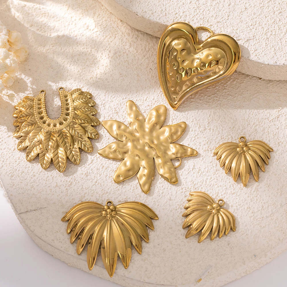 2 Stück Edelstahl-Anhänger in Form großer Blätter und Blumen für die Schmuckherstellung, Sommer-Vintage-DIY-Anhänger, Halsketten-Accessoires zur Dekoration – Detail 3