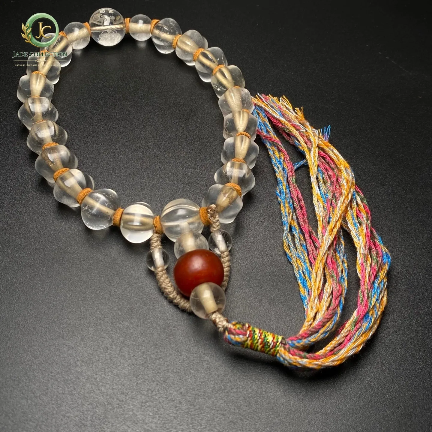 18 Tibetan Buddhism Crystal Melon Bead Dzi Bead Prayer Handstring Bracelet G1275