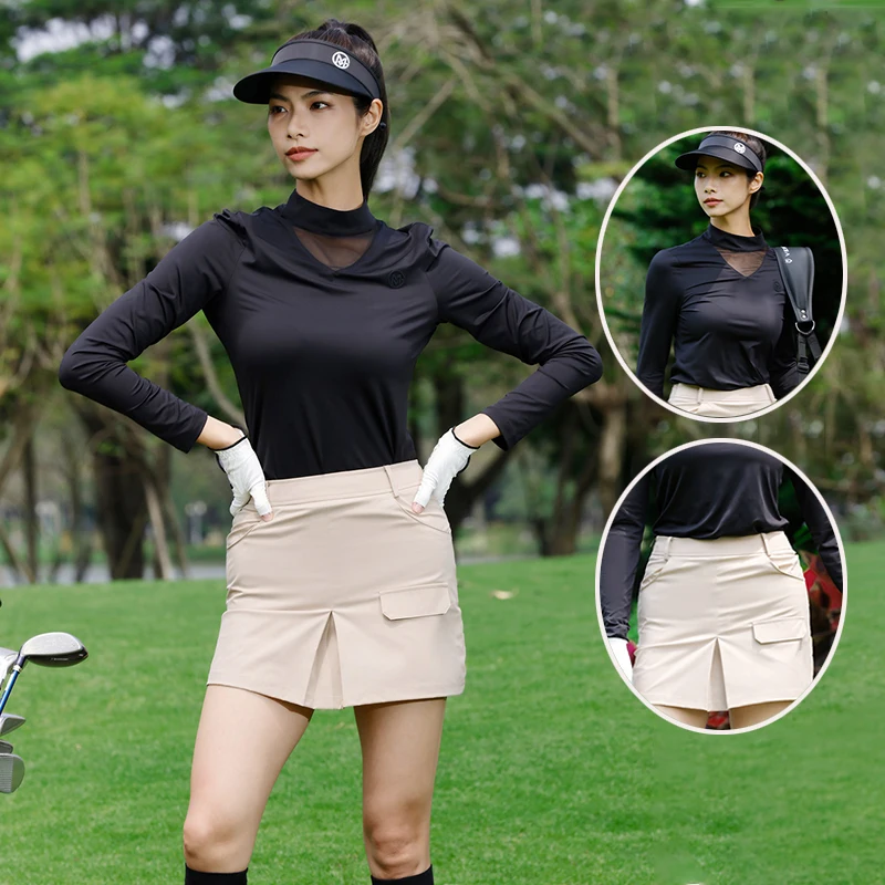 

MG Женская одежда для гольфа Футболка с длинным рукавом и кружевным вырезом Женские быстросохнущие солнцезащитные топы Юбка для гольфа с высокой талией Шорты-карандаш с карманом