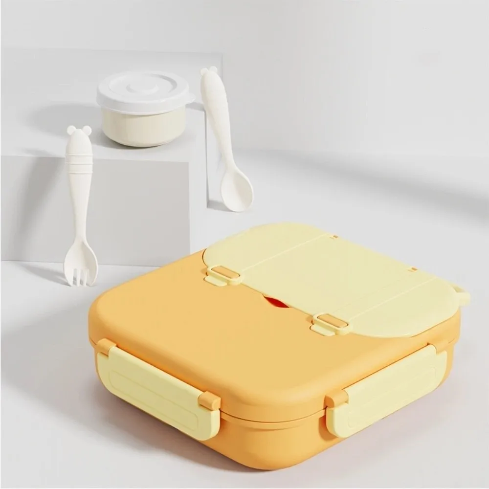 

Portable Food Grade Lunch Box Divided Fresh Keeping Storage Box Leakproof Spoon Fork Microwavable Lunch Box School Student