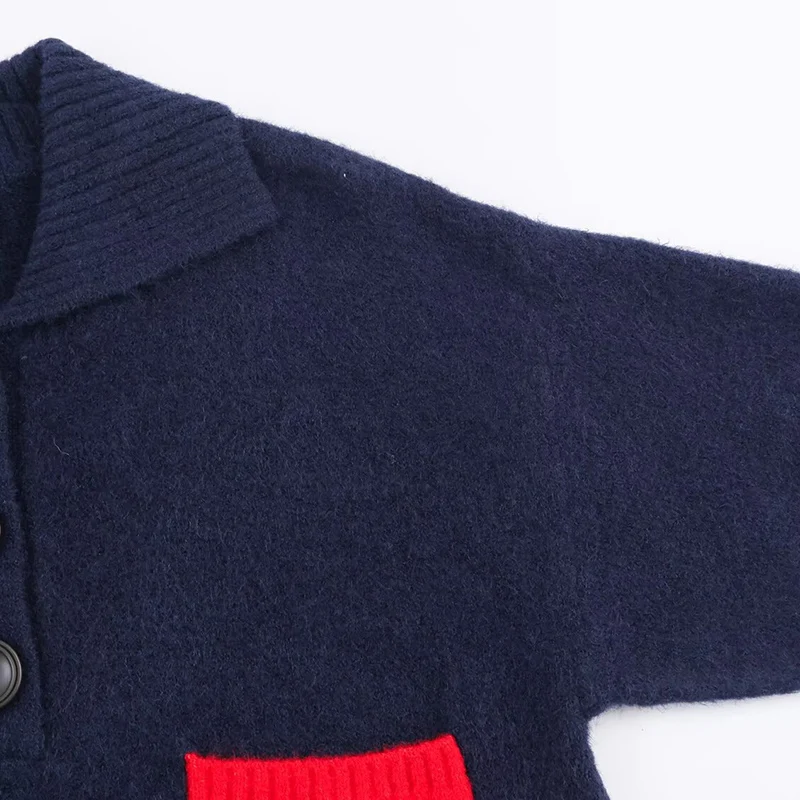 Otoño Turn-down Collar manga corta Tops tejidos mujeres botones decoración contraste Tops mujer ropa Casual 2025 nuevo