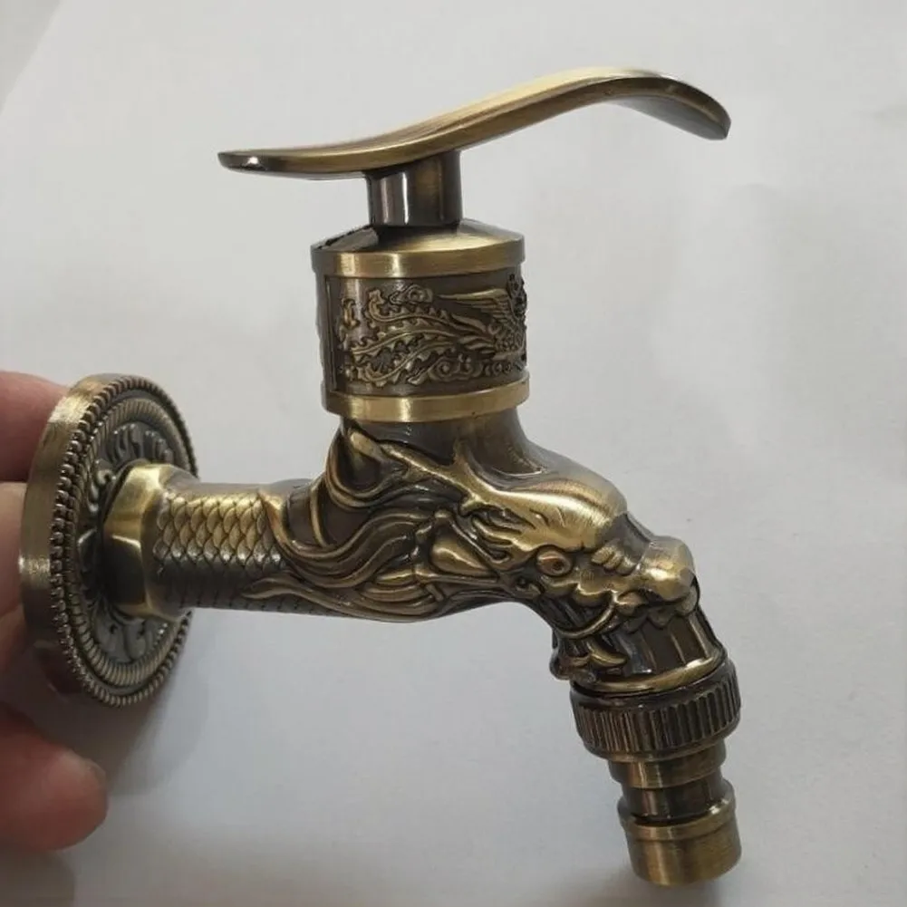 Zinc Alloy Wall Mounted Tap with Vintage Dragon Carving for Garden For Washing Machine Outdoor Water 12 Inch Pipe Fitting