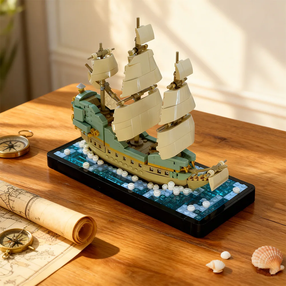 

MOC Caribbean Pirates The Flying Dutchman Building Blocks Ghost Ship Cursed Phantom Vessel Diorama Toy for Adult Collectors