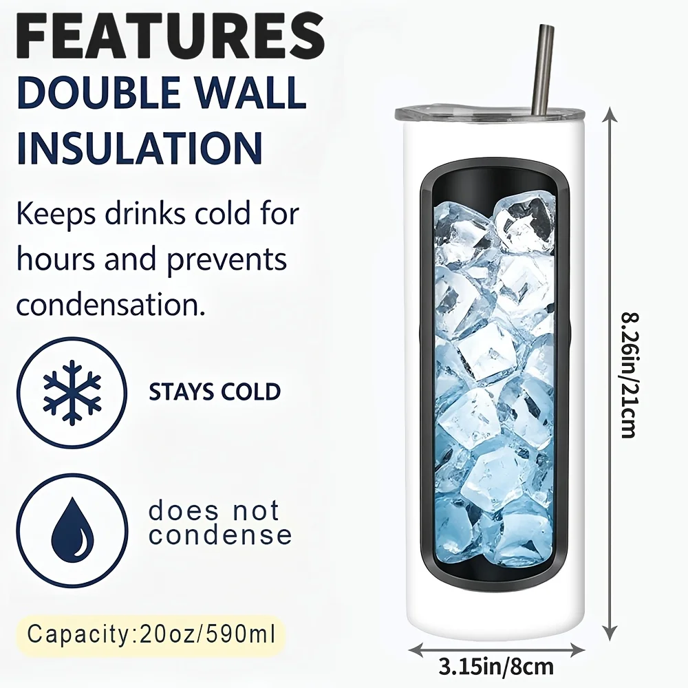 1pc/20oz/590ml/Double Wall Stainless Steel Insulated Skinny Tumbler with Straw And Lid,Outdoor Travel Coffee Mug,Cute Panda Face Design Festive Gift Option,Warm Gifts for Family And Friends In Autumn and Winter Seasons,Holiday Party Supplies view 3