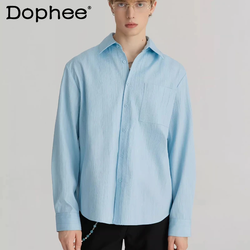 

2026 Men's Spring Autumn New Fashion Loose Comfort Shirts Pocket Decoration Long Sleeve Shirts High-end Simple Solid Color Tops