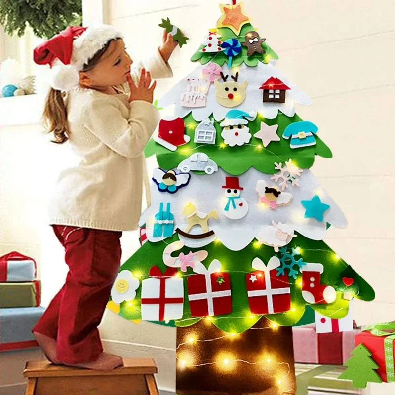 Felt Christmas Tree,3.2ft DIY Christmas Tree with 32pcs Detachable Ornaments,Wall Hanging Xmas Gifts Decorations for Kids