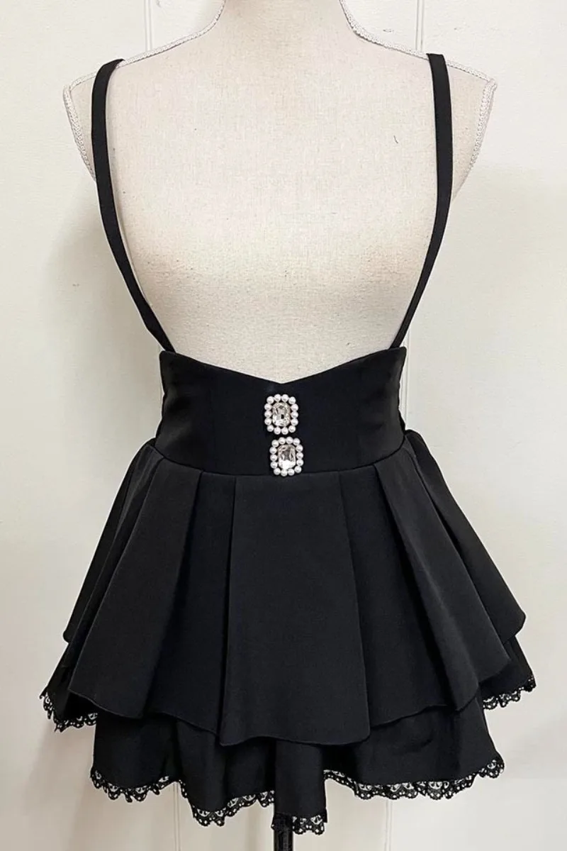 Vestido de tirantes dulce cintura delgada vestido de pastel de encaje Patchwork vestido de baile todo-fósforo Mujer Faldas Japón acanalado estudiante minoritaria Mujer