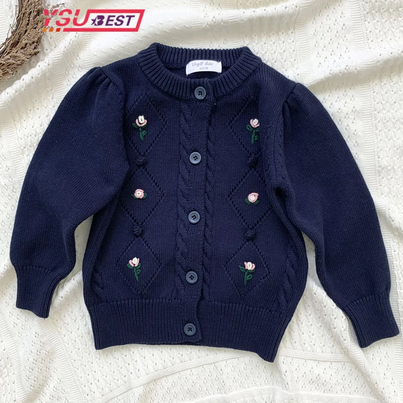 

Autumn Baby Floral Embroider Sweater Cardigan Girls Clothes Baby Sweater Kids Knitwear Jacket Long Sleeved Baby Knitted Cardigan