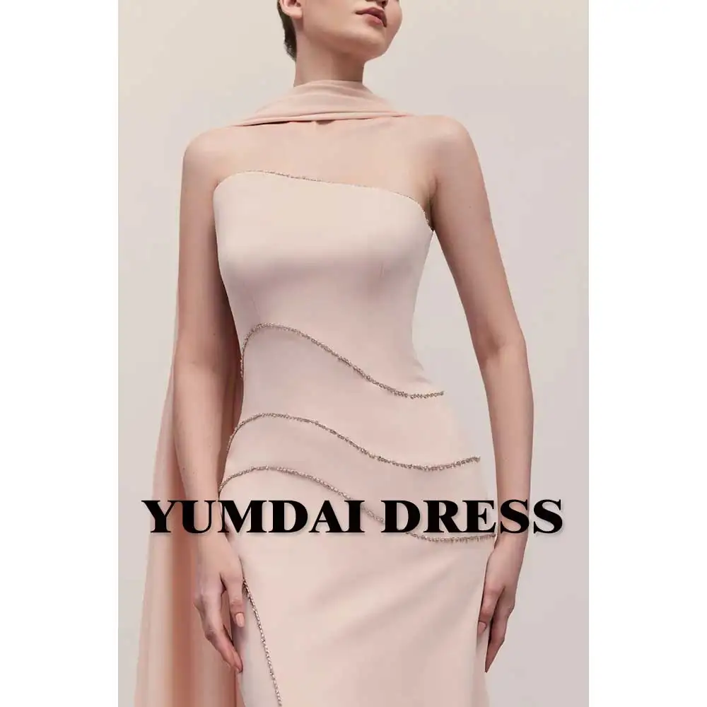 YUMDAI Arabian Nude Pink Mermaid Tube Top Luxury Evening Dress 2024 Women's Wedding Party Luxury Rhinestone Irregular Guest Gown