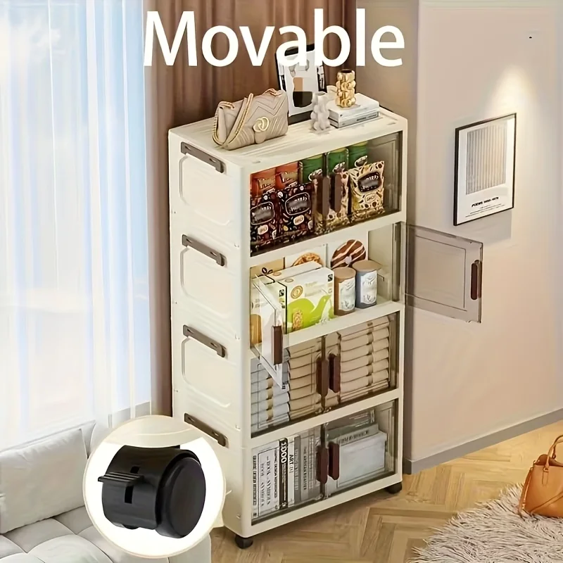 

4/5-Tier Heavy-Duty Plastic Folding Storage Cabinet with Lid - Foldable & Stackable Shelving Unit, Wheeled Container Suitable