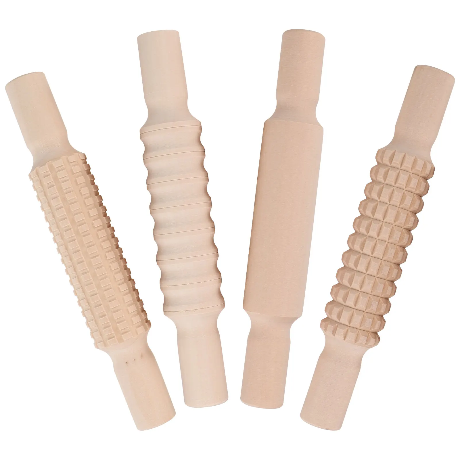 

4pcs Creative Embossing Rolling Pin Wooden Sticks Safe Rounded Edges Baby Proof Dough Rollers Baking Tools Long Lasting For