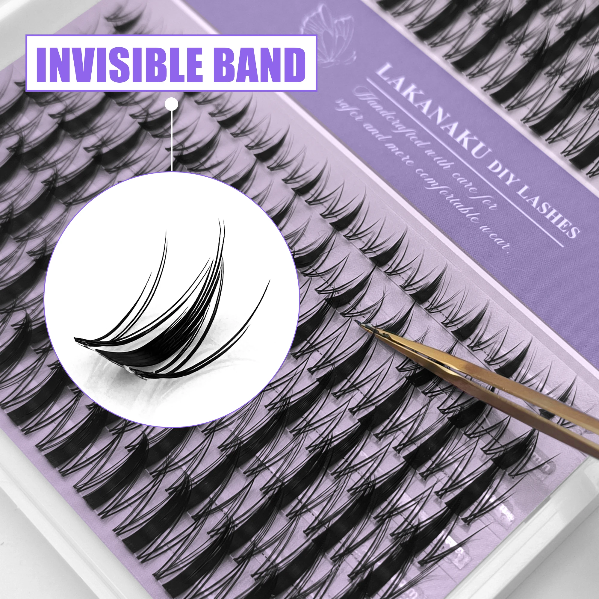 LAKANAKU 168 Ventole Fai da te Cluster Ciglia Cat Eye Ciglia Fascia invisibile Premium Visone Manga Lash Cluster