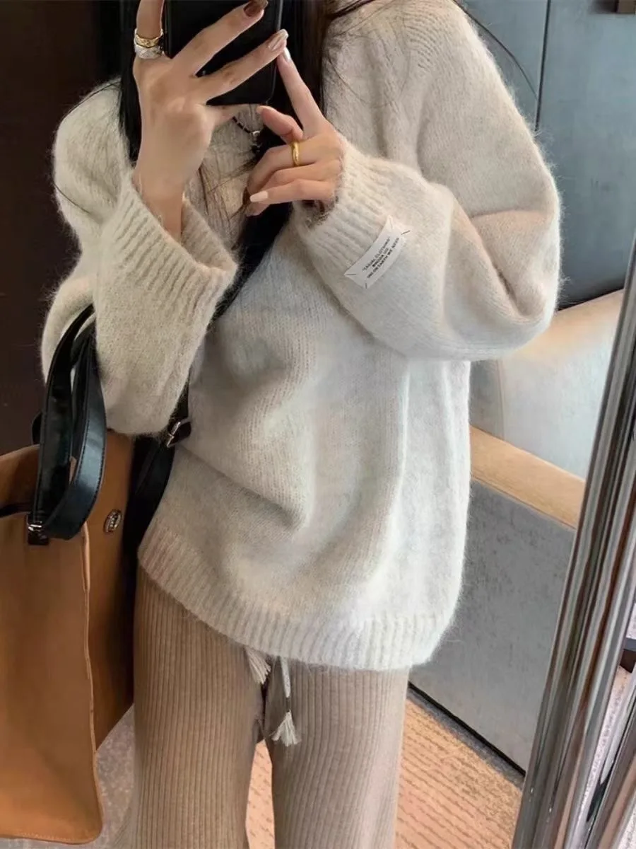 Mint een Lazy Sle Thi Knit Sweater Women Loose plus Size Autumn Winter Korean High-End Soft Cozy Knitted Top