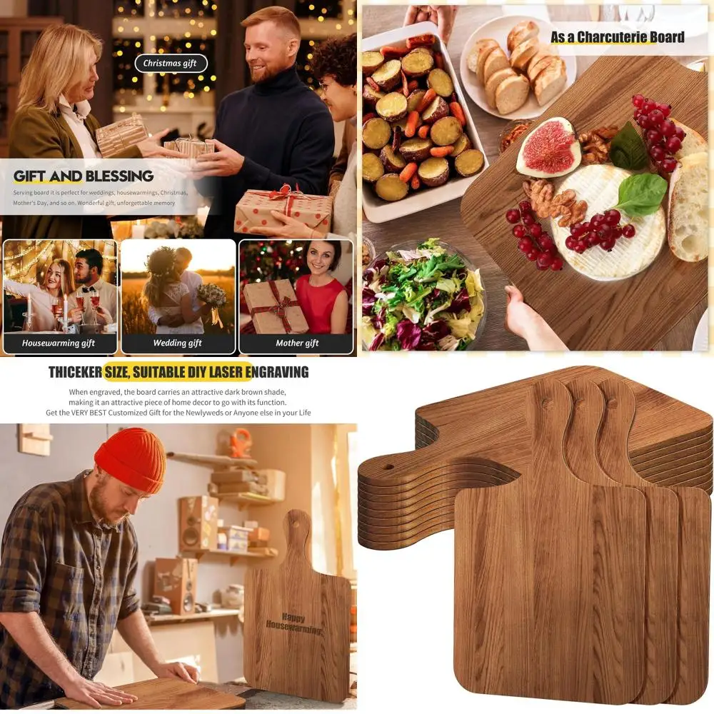 

Set of 12 Acacia Wood Cutting Boards with Handles, 16x10 Inches, Ideal for Laser Engraving and Custom Gifts