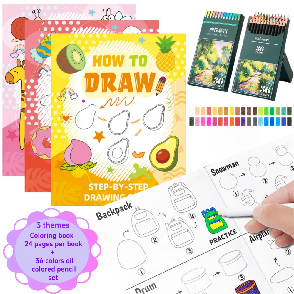set-di-36-matite-colorate-con-3-libri-da-colorare-a-tema-per-bambini-regalo-divertente-per-dipingere-graffiti-e-disegno