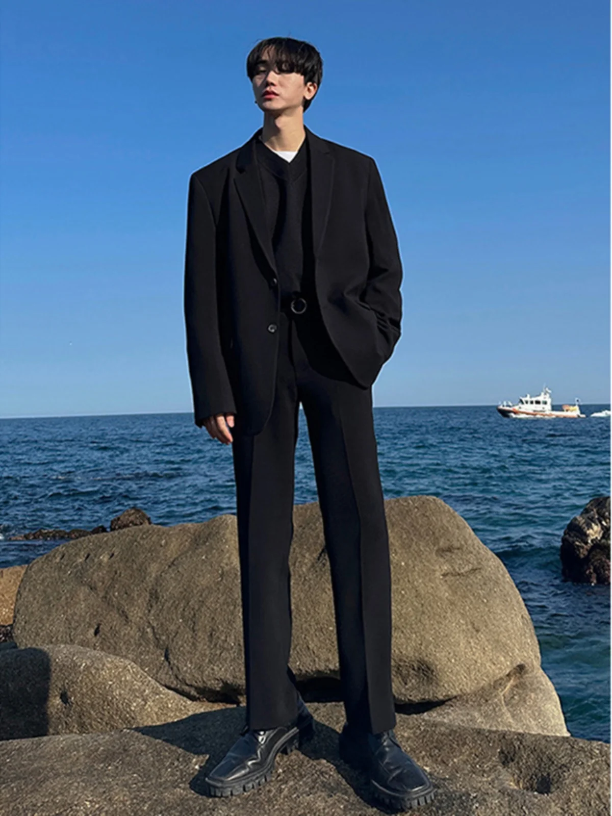 Ice Silk Men's Casual Pants Summer High Waist Slim Fit Bell Bot Straight Leg Casual Trousers Faionable American Sle
