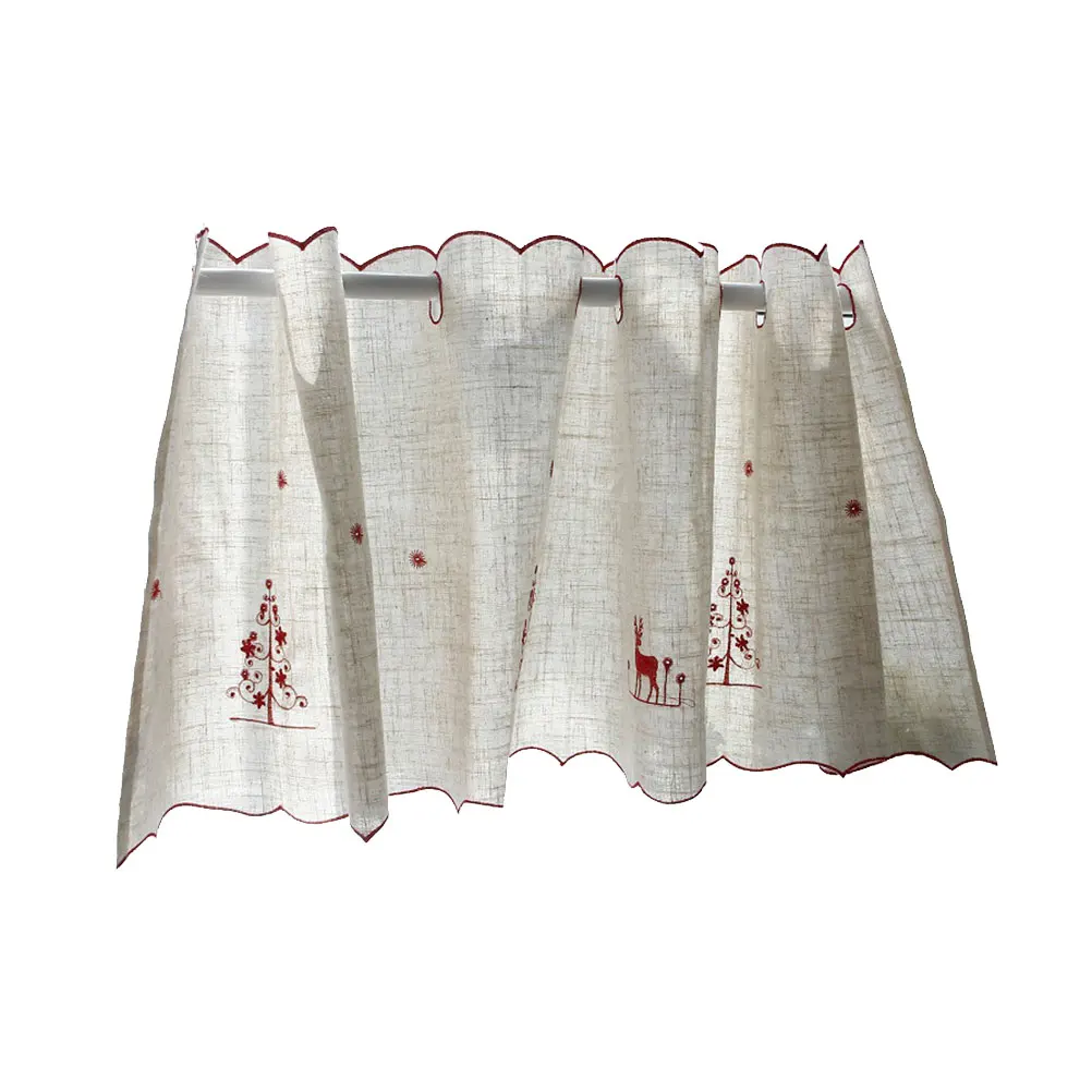 

Kitchen Cartoon Door Curtain Coffee Short Elk Half Curtains Christmas Bay Window Cotton Cloth Practical Home Office