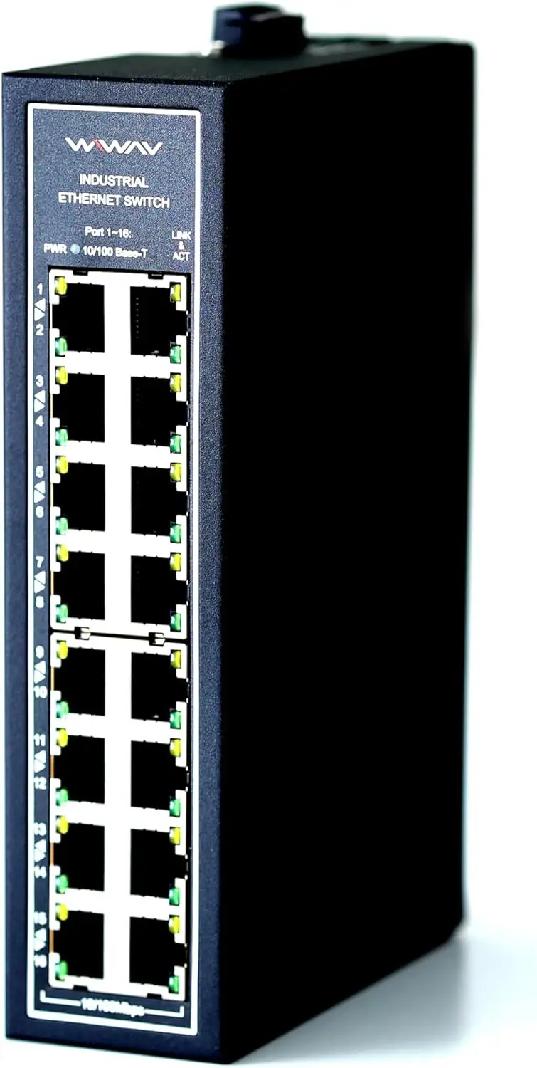 

16-Port Unmanaged Industrial Ethernet Switch, 10/100Mbps, DIN Rail/Wall Mount, Fanless, -30°C~75°C