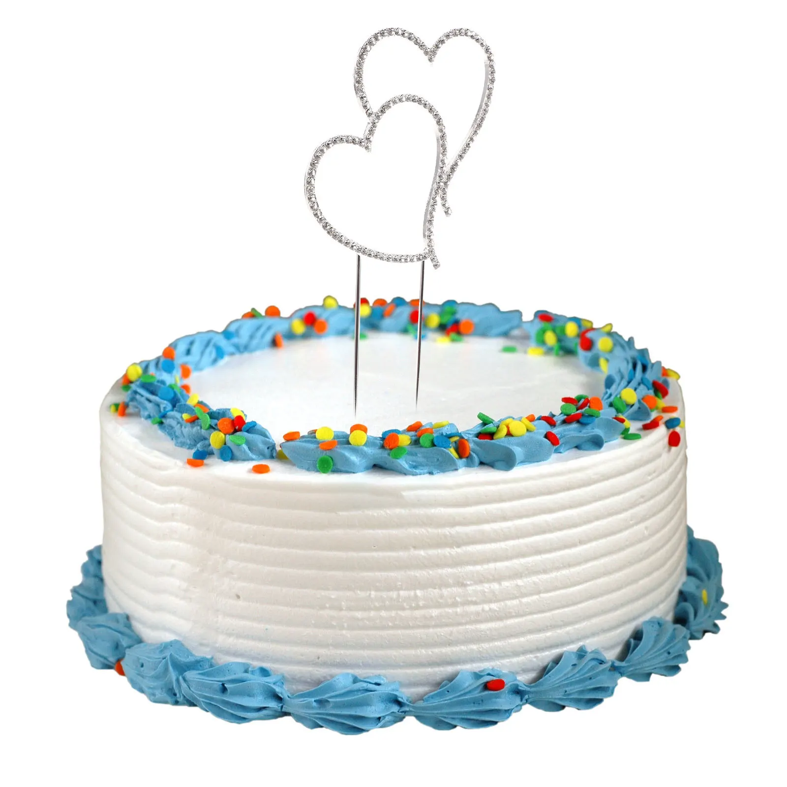 

Delicate Silver L Size Double Love Heart Cake Topper Sparkling Rhinestones Wedding Engagement Birthday Party Decor