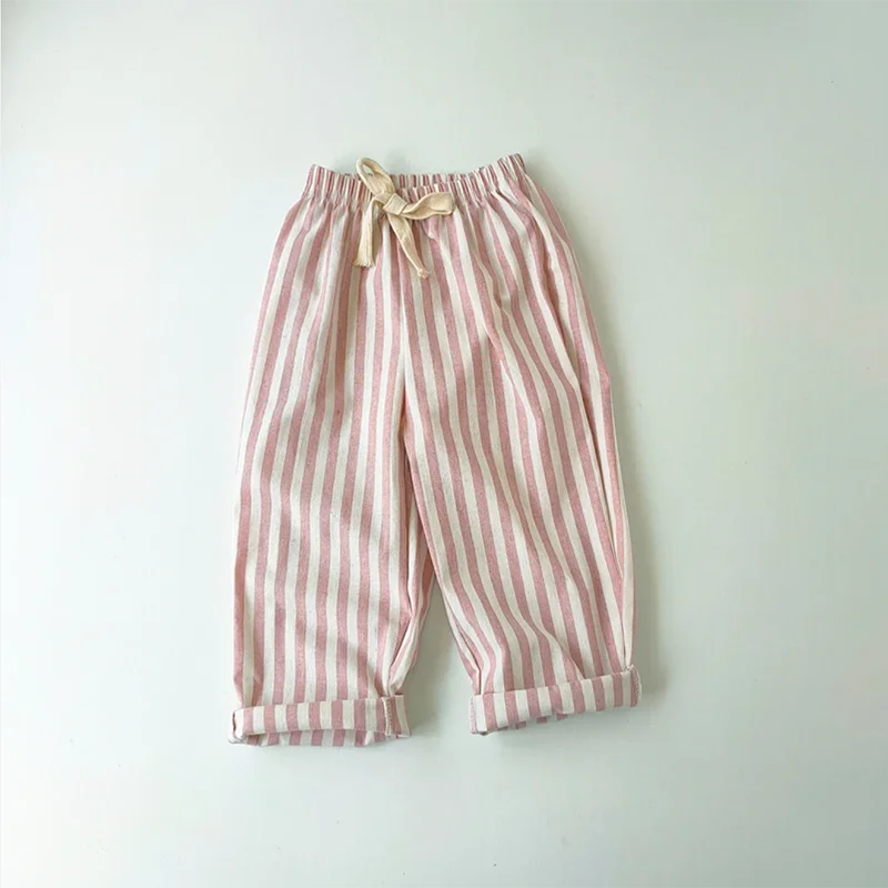 Gestreifte Jungenhose aus Retro-Hanf-Baumwolle mit lässigem und hochwertigem Design, elastische Taille, Mädchenkleidung, Kinderhose – Detail 8