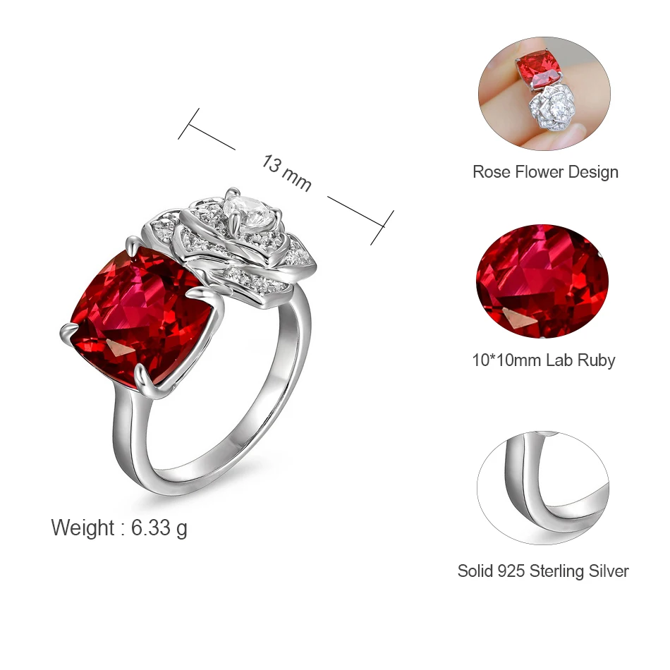 ALLNOEL 100% 925 Sterling Silver Rings For Women Lab Red Ruby Rose Flower Eternal Love Engagement Gifts Lab Diamond Fine Jewelry