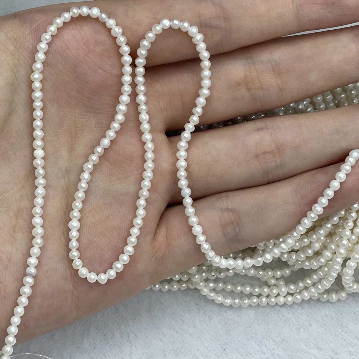 2-2.5mm Wholesale Natural Freshwater White Small Punch Round Pearl Necklace Semi-Finished Materials DIY Jewelry Accessories Gift