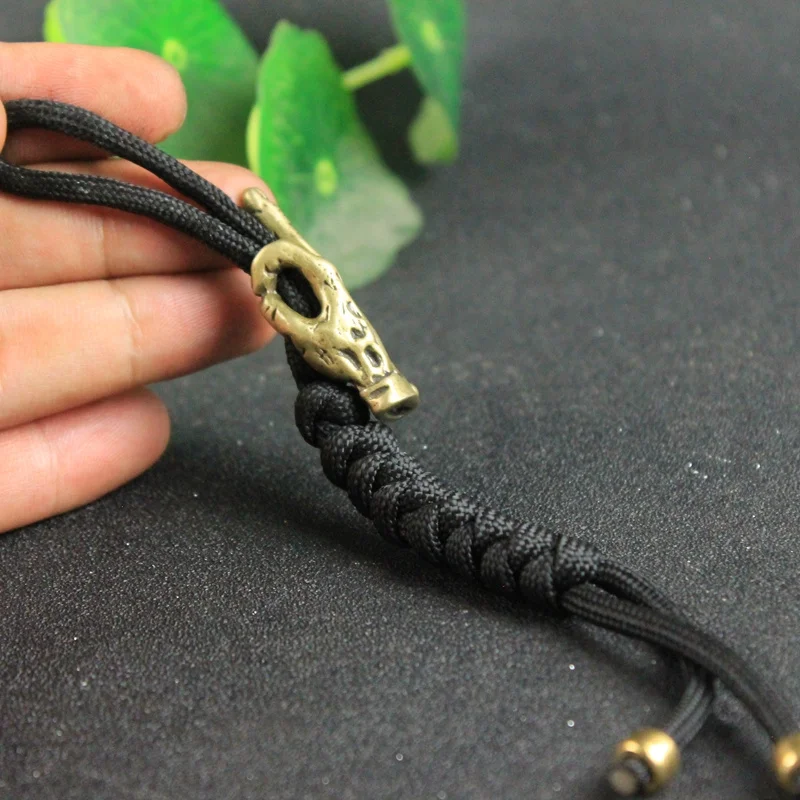 Brass Hand With Erect Middle Finger Up Paracord Beads DIY Umbrella Rope Bracelets Accessories Punk Retro Knife Lanyard Pendants