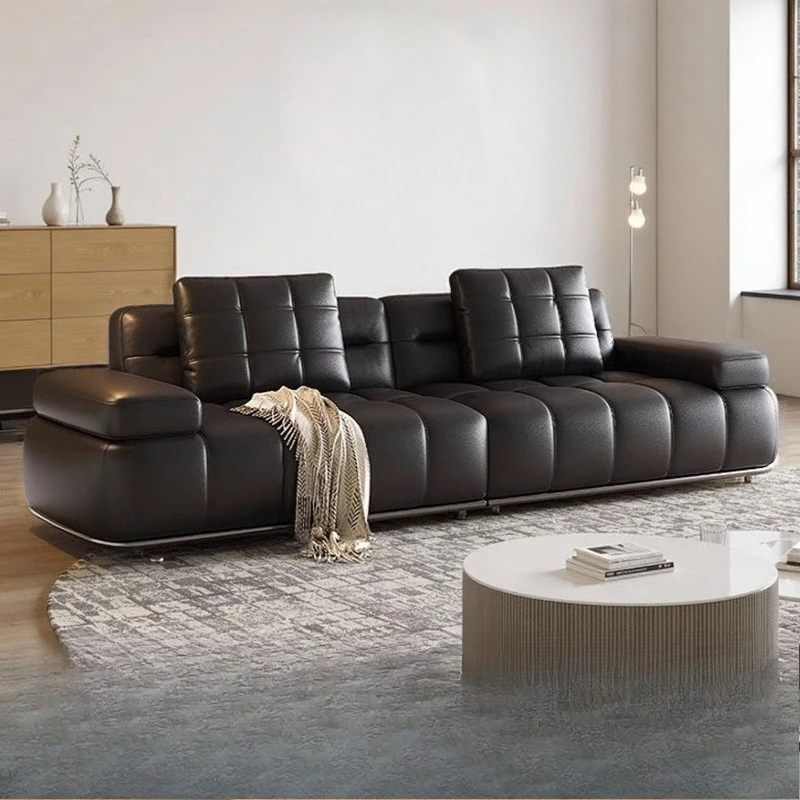 Cuir première couche peau de vache haut de gamme villa noir tout vert canapé en cuir rangée droite combinaison italien minimaliste
